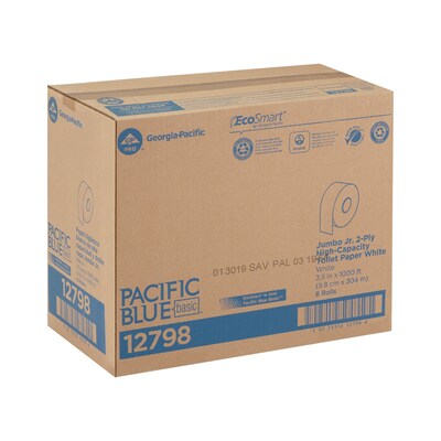 Pacific Blue Recycled Jumbo Jr. Toilet Paper, 2-Ply, White, 1000 ft./Roll, 8 Rolls/Carton (12798)