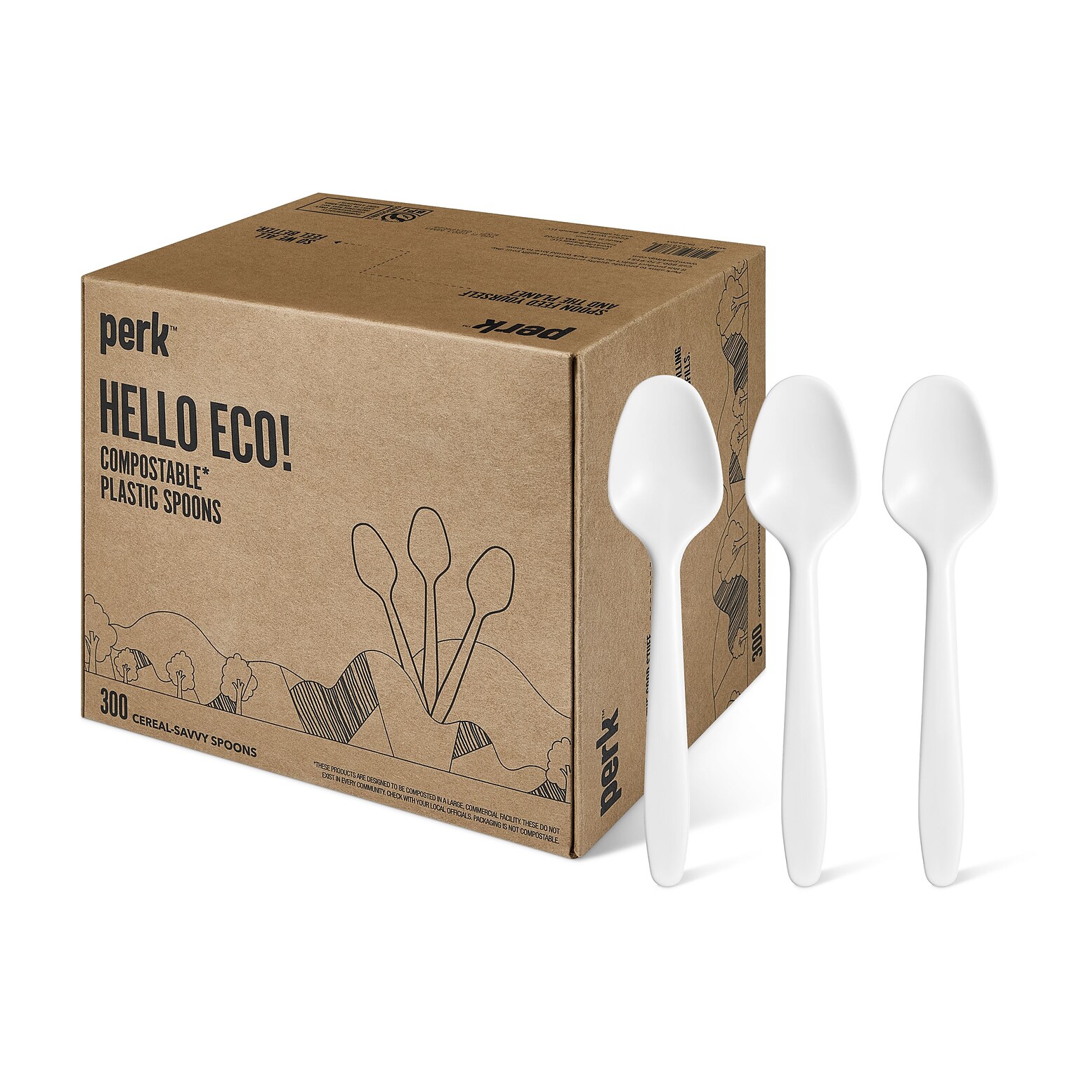 Perk™ Eco Compostable PLA Spoon, Medium-Weight, White, 1800/Carton (PK56203CT)