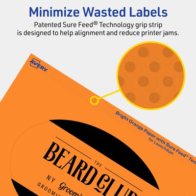 Avery Laser/Inkjet Multipurpose Oval Labels, 4" x 6", Bright Orange, 40/Pack (94057)