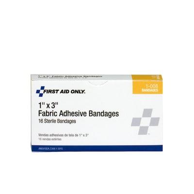 First Aid Only  1" x 3" Fabric Adhesive Bandages, White, 16/Box(1-008)
