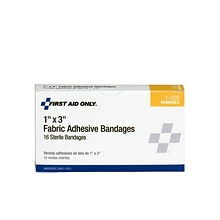 First Aid Only Fabric Adhesive Bandages, 1 x 3, 16 Per Box, White, Fabric