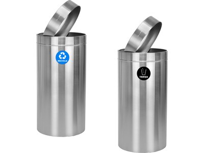 Alpine Industries Stainless Steel Recycling Bin and Trash Can with Open Lid, 27 Gallon, Silver, 2/Pack (ALP475-27-R-T)