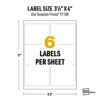 Avery Laser UltraDuty GHS Labels, 3 1/3" x 4", White, 150 Labels/Pack (97188)