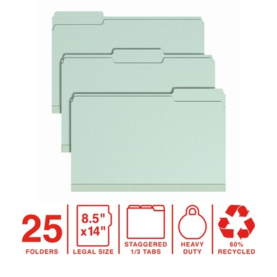 Staples Heavy Duty Pressboard Classification Folder, 2 Expansion, Legal Size, Green, 25/Pack (ST627