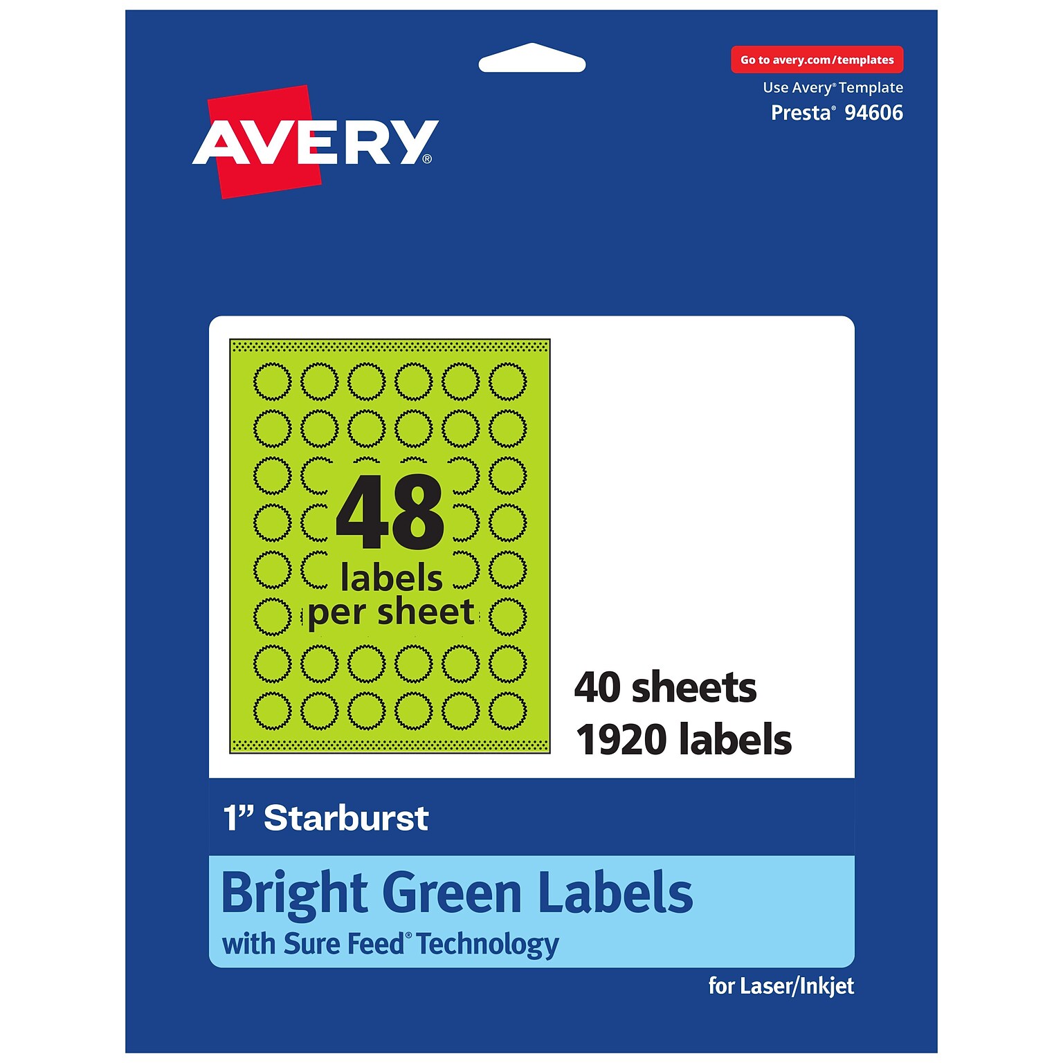 Avery Burst Multipurpose Labels, 1, Bright Green, 1920/Pack (94606)