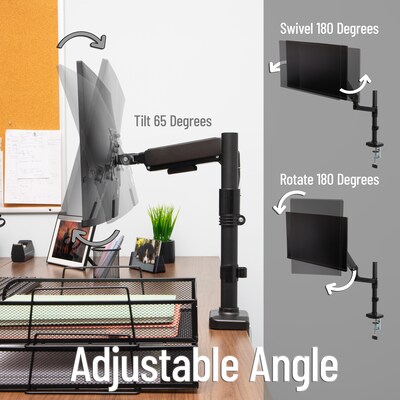 Mind Reader Single Monitor Arm for 13" - 32" Monitor, Gas Spring VESA Desk Mount, Black, (AGTILT-BLK)