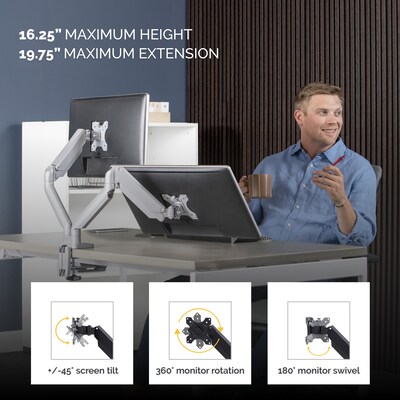 Fellowes Platinum Series Adjustable Dual Arms, Up to 32" Monitor, Silver (8056501)