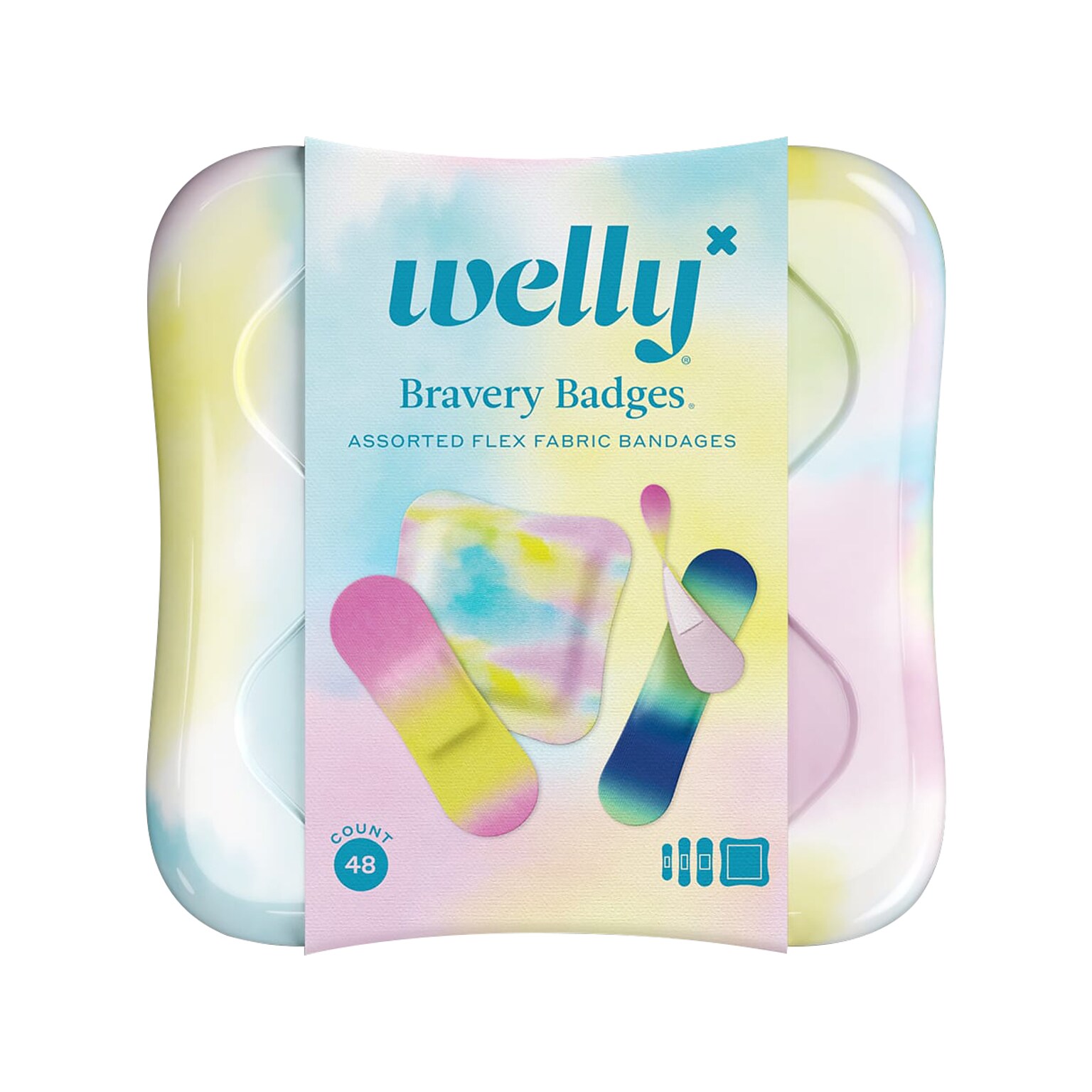 WELLY Bravery Badges 3 Fabric Assorted Adhesive Bandages, Assorted Colors, 48/Pack (44048)