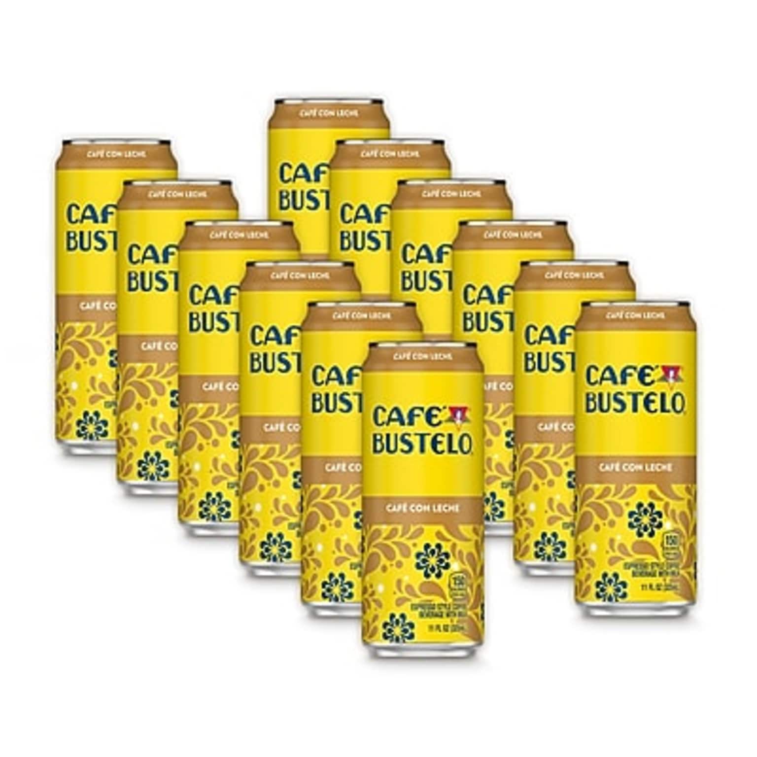 Café Bustelo Ready to Drink Café con Leche Liquid Coffee, Espresso Roast, 11 oz., 12 Cans/Carton (91480)