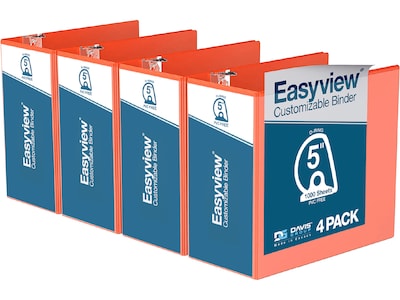 Davis Group Easyview Premium 5 3-Ring View Binders, D-Ring, Orange, 4/Pack (8407-19-04)