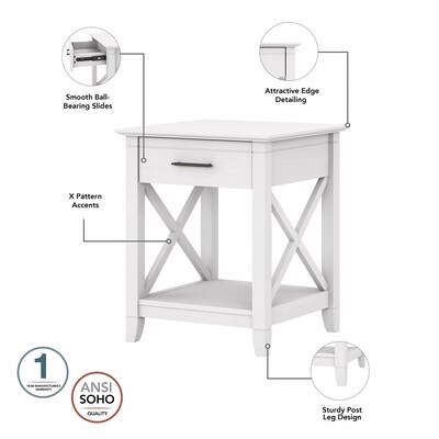 Bush Furniture Key West 20" x 20" End Table with Storage, Pure White Oak (KWT120WT-03)