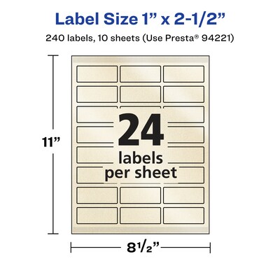 Avery Laser/Inkjet Multipurpose Labels, Ivory, 24 Labels/Sheet, 10 Sheets/Pack (94221-PIP10)
