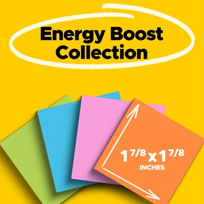Post-it Super Sticky Notes, 2 x 2, Energy Boost Collection, 90 Sheet/Pad, 8 Pads/Pack (6228SSAU)