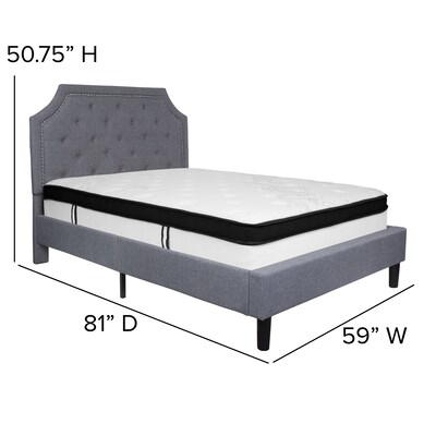 Flash Furniture Brighton Tufted Upholstered Platform Bed in Light Gray Fabric with Memory Foam Mattress, Full (SLBMF10)