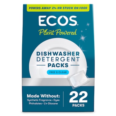 ECOS PRO Free & Clear Dishwasher Detergent Packs, Unscented, 22 Packs/Box (969906)