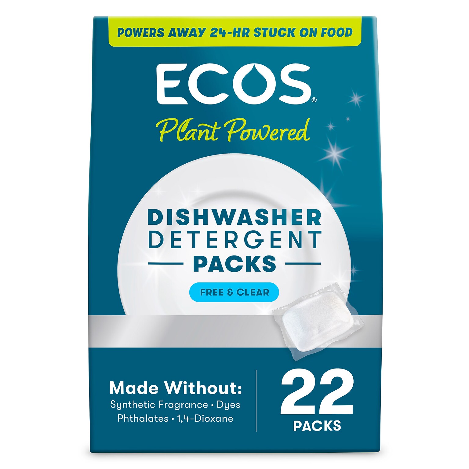 ECOS PRO Free & Clear Dishwasher Detergent Packs, Unscented, 22 Packs/Box (969906)