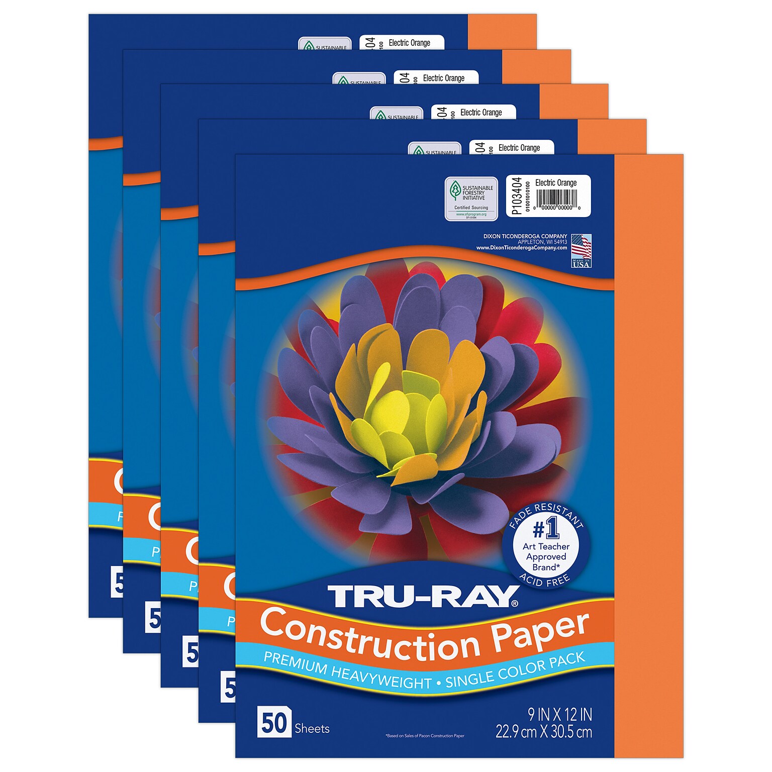 Tru-Ray 9 x 12 Construction Paper, Electric Orange, 50 Sheets/Pack, 5 Packs/Bundle (PAC103404-5)