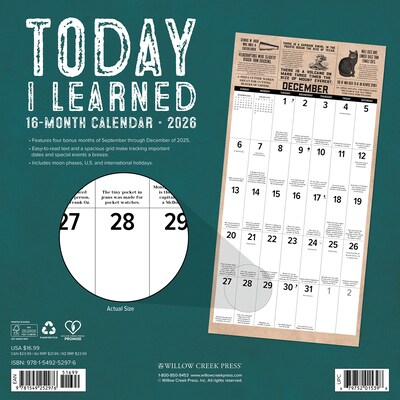 2026 Willow Creek Today I Learned 12 x 12 Monthly Wall Calendar (52976X)