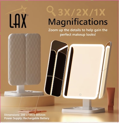 LAX Triple Vanity Miror with Lights, White