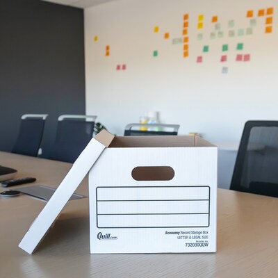 Quill Brand® 35% Recycled Corrugated File Storage Boxes, Lift-Off Lid, Letter/Legal Size, White, 12/Carton (00456)