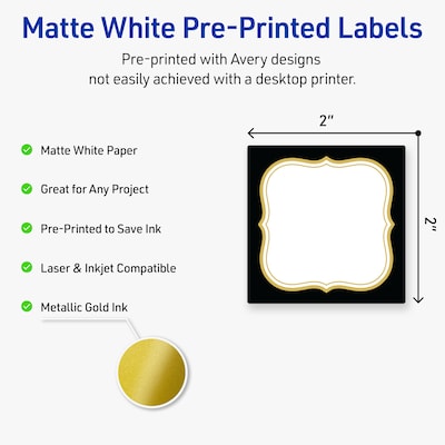 Avery Square Laser/Inkjet Multipurpose Labels, 2 x 2, White, 120/Pack (19479370877)