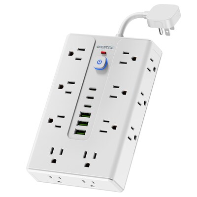 Overtime OS70 22-in-1 Multi-Port 16-Outlet 3 USB-A 3 USB-C Ports Power Strip, White (OADOS70)