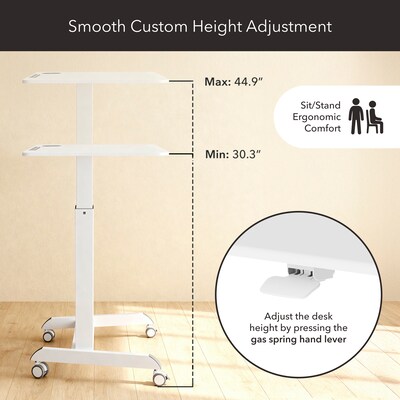 Mount-It! Metal Height-Adjustable Sit-Stand Mobile Laptop Cart with Lockable Wheels, White (MI-7975)