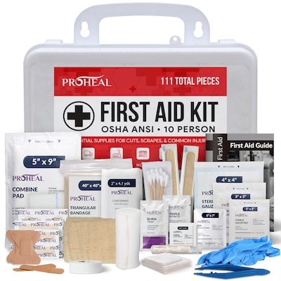 ProHeal OSHA Compliant First Aid Kit, ANSI Class A, Type III, Serves 10 People, 111 Pieces (PH-16621H)