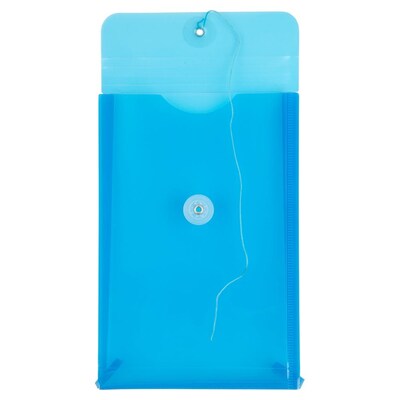 JAM Paper® Plastic Envelopes with Button and String Tie Closure, Open End, 6.25 x 9.25, Blue, 12/Pac