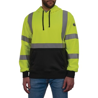 Ergodyne GloWear 8311BK High Visibility Long Sleeve Black Bottom Hooded Sweatshirt, ANSI Type R Class 3, Lime, Large (22874)