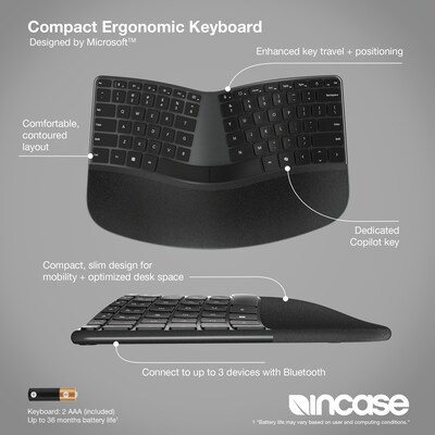 Incase Designed by Microsoft Compact Ergonomic Wired Keyboard, Black (MI9-00001)