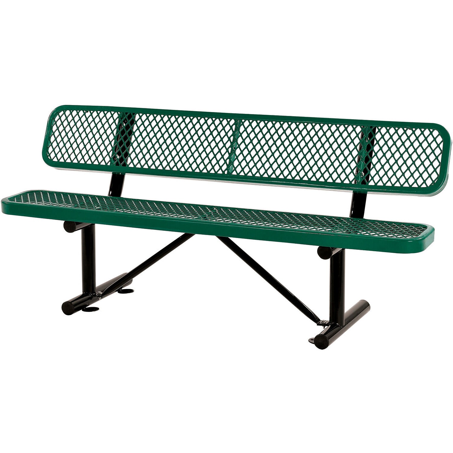 Global Industrial 6 Outdoor Steel Bench w/ Backrest, Expanded Metal, Green (277154GN)