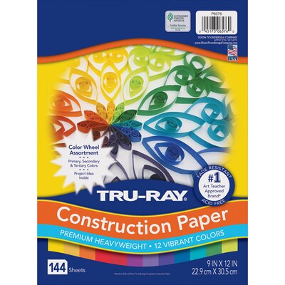 Tru-Ray Color Wheel 9 x 12 Construction Paper, Assorted Colors, 144 Sheets/Pack, 3 Packs/Bundle (P