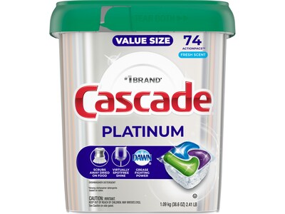 Cascade Platinum ActionPacs Dishwashing Detergent Pods Fresh 74 PodsBox 12052  Quill