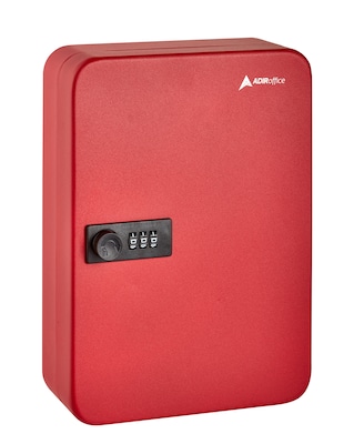 AdirOffice 48-Key Cabinet with Combination Lock and Key Tags, Red (682-48-RED-689-PKG)