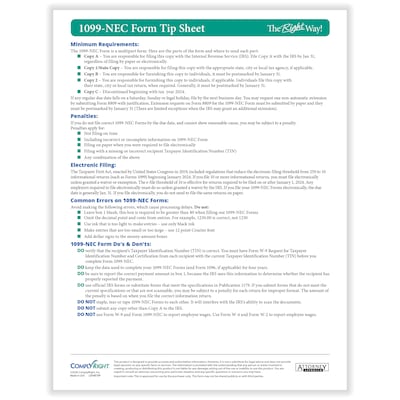 ComplyRight TaxRight 2024 1099-NEC Tax Form Tax Forms, Envelopes & TipSheet, 4-Part, 50/Pack (NECSC6103E)