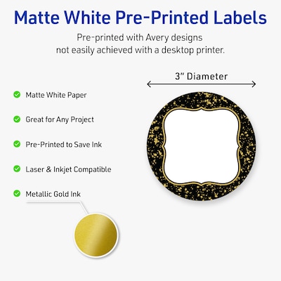 Avery Round Laser/Inkjet Multipurpose Labels, 3, White, 60/Pack (19479370909)