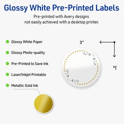 Avery Laser/Inkjet Circle Multipurpose Labels, 3 Dia., White, 60/Pack (S00-DN4)