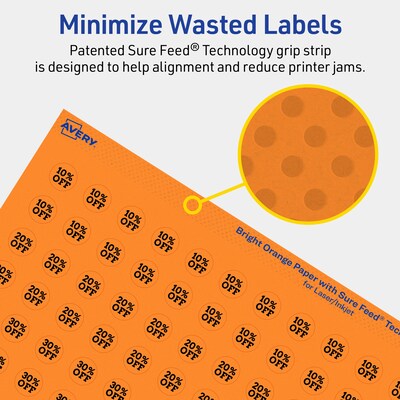 Avery Laser/Inkjet Multipurpose Circle Labels, 0.5" Dia., Bright Orange, 12320/Box (94503)