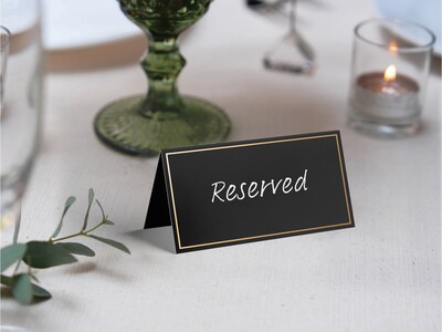 Better Office 2" x 3.5" Matte Black/Gold Table Tent Place Card, 100/Pack (64647-100PK)