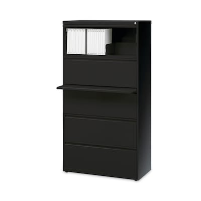 Hirsh Industries® Lateral File Cabinet, 5 Letter/Legal/A4-Size File Drawers, Black, 30 x 18.62 x 67.