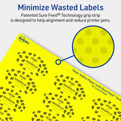 Avery Laser/Inkjet Oval Multipurpose Labels, 1" x 2", Neon Yellow, 1920/Box (94053)