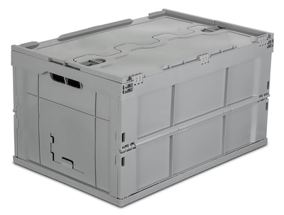 Mount-It! 68.68 Quart Folding Storage Crate with Hinged Lid, Plastic, Gray (MI-908)