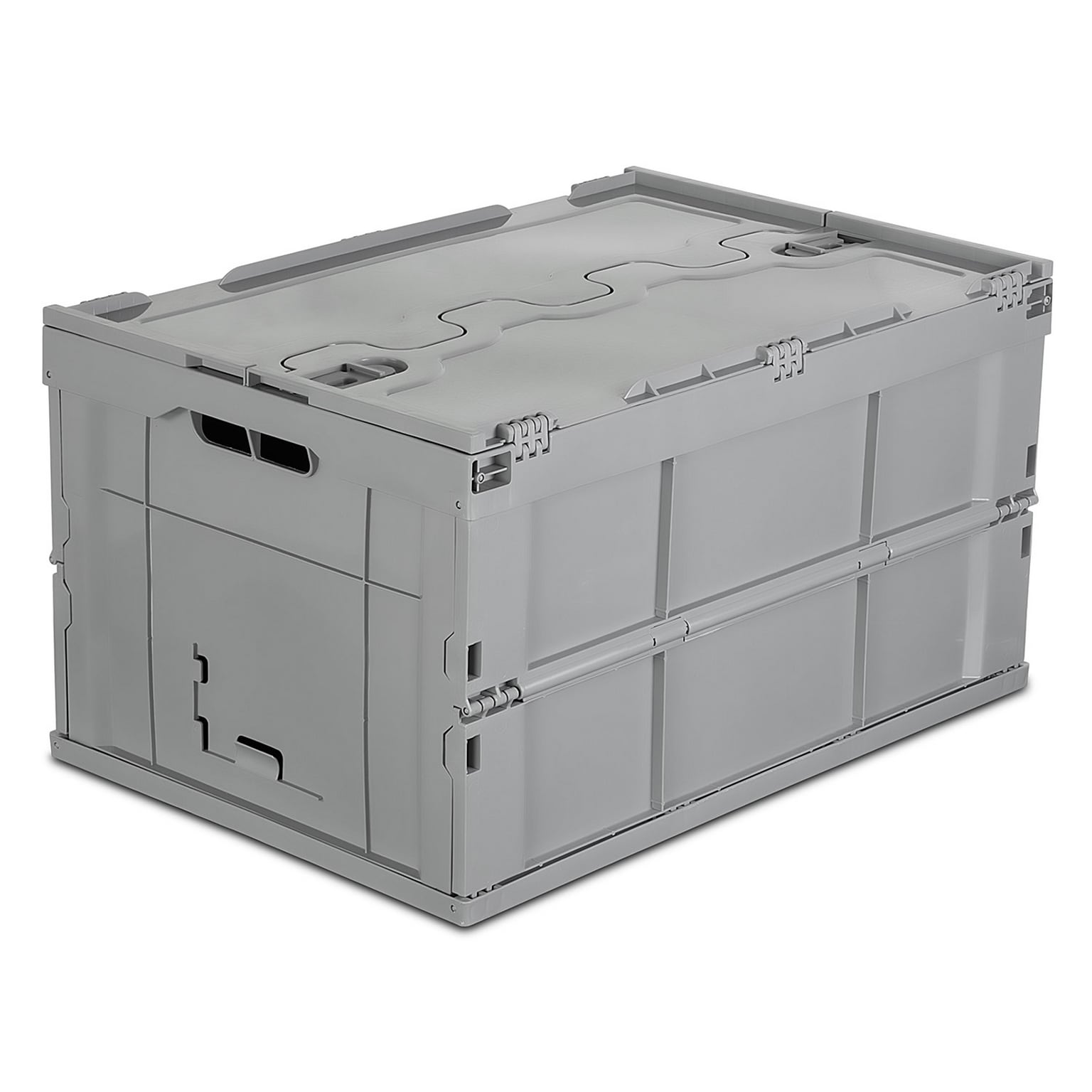 Mount-It! 68.68 Quart Folding Storage Crate with Hinged Lid, Plastic, Gray (MI-908)