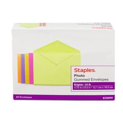 Staples® Assorted Brights Specialty Envelopes, 50/Box (20559)