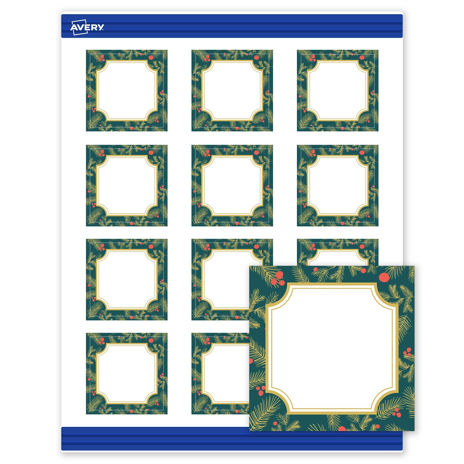 Avery Gold-Teal Berries Matte Blank Card, White, 120/Pack (S00-FF7)