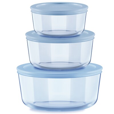Pyrex Simply Store Colors Tinted Glass Storage - 6pc Round Set Blue