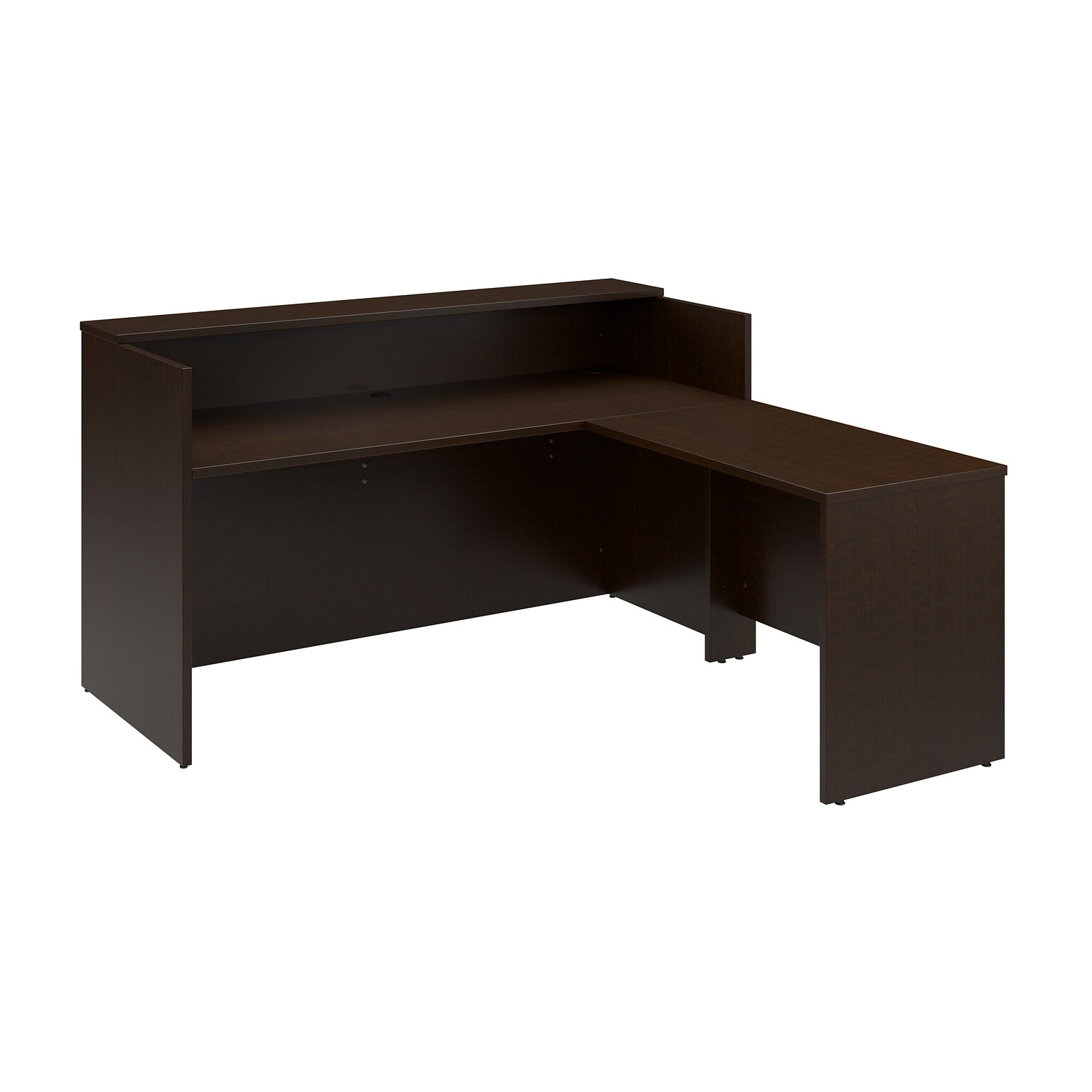 Bush Business Furniture Arrive 72W L Shaped Reception Desk with Shelf, Mocha Cherry (ARV006MR)
