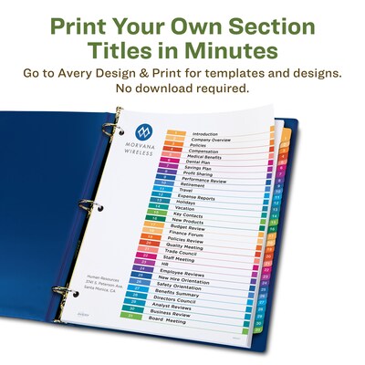 Avery Ready Index Table of Contents EcoFriendly Paper Dividers, 1-31 Tabs, Multicolor (11084)