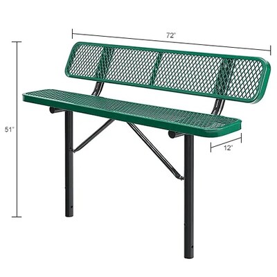 Global Industrial 6' Outdoor Steel Bench w/ Backrest, Expanded Metal, In Ground Mount, Green (277154IGN)
